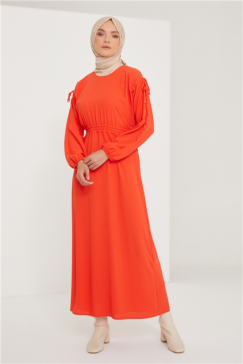 Armine Omzu Tanelli Büzülebilir Elbise 21K9306 Kırmızı