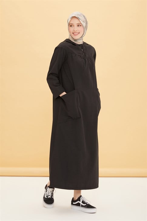 Armine Kapişonlu Pamuk Elbise 22Y9400 Siyah