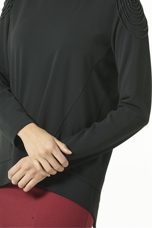 Armine Boncuk Detaylı Bluz 8K3525 Siyah