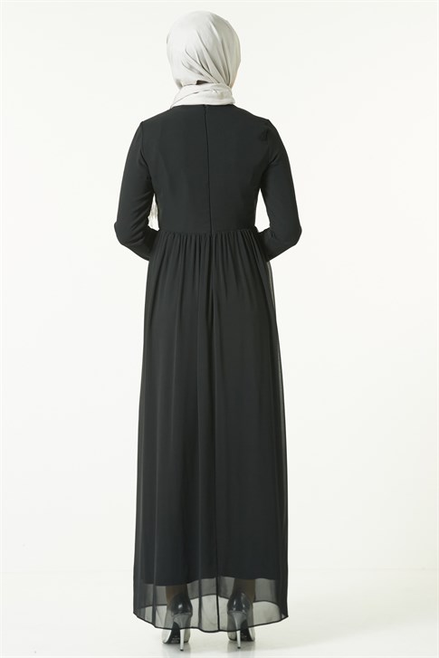 Armine İnci Boncuk Detaylı Elbise 8K9611 Siyah