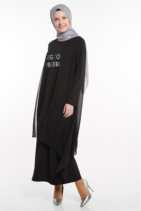 Armine Şifon Detaylı Elbise 8K9625 Siyah