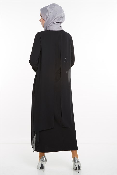 Armine Şifon Detaylı Elbise 8K9625 Siyah
