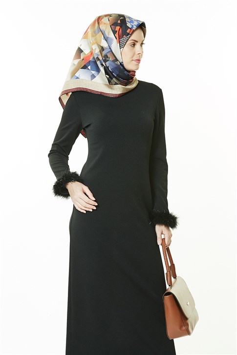 Armine Kürk Detaylı Elbise 8K9613 Siyah