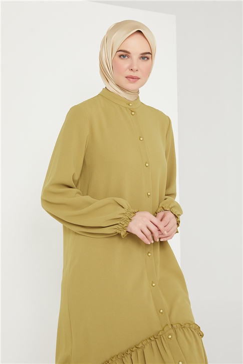 Armine Fırfırlı Elbise 21K9328 Oksit Yeşil