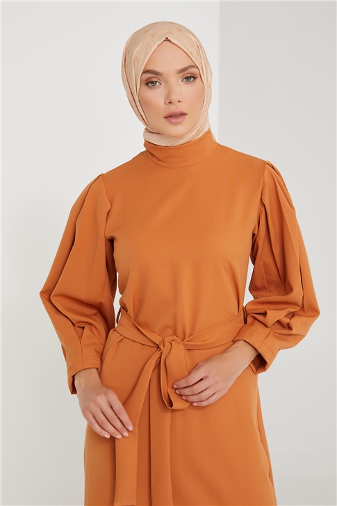 Armine Kol Detaylı Elbise 21KD3102 Camel