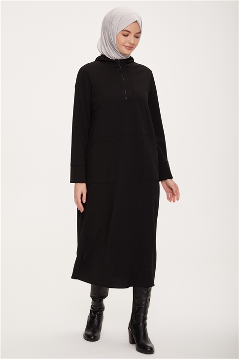 Armine Çanta Aksesuarlı Tunik Elbise 22K4201 Siyah