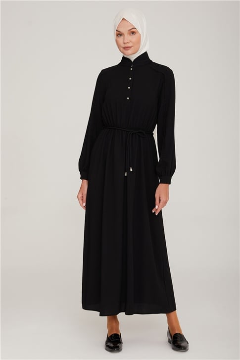 Armine Büzgü Şeritli Elbise 22K9500 Siyah