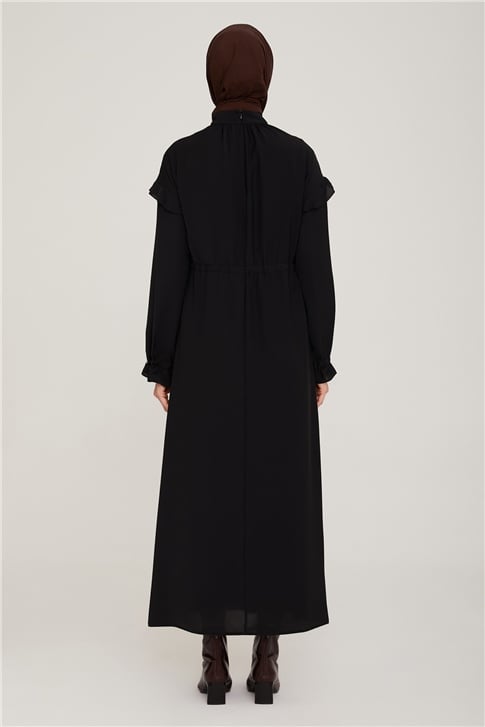 Armine Kolları ve Beli Tünel Detaylı Lastikli Elbise 22K9516 Siyah