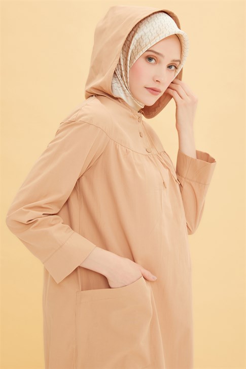 Armine Kapişonlu Pamuk Elbise 22Y9400 Camel